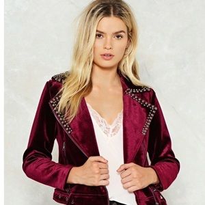 Burgundy Velvet Moto Jacket
